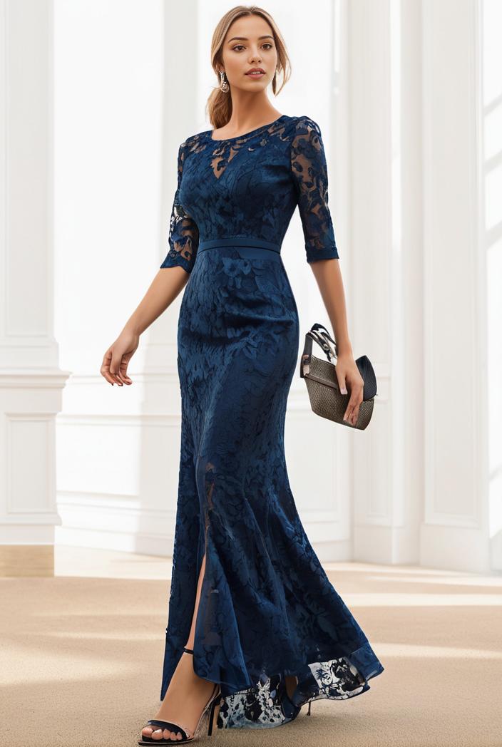 3 4 sleeve bodycon plunging back sequin evening dress 116174