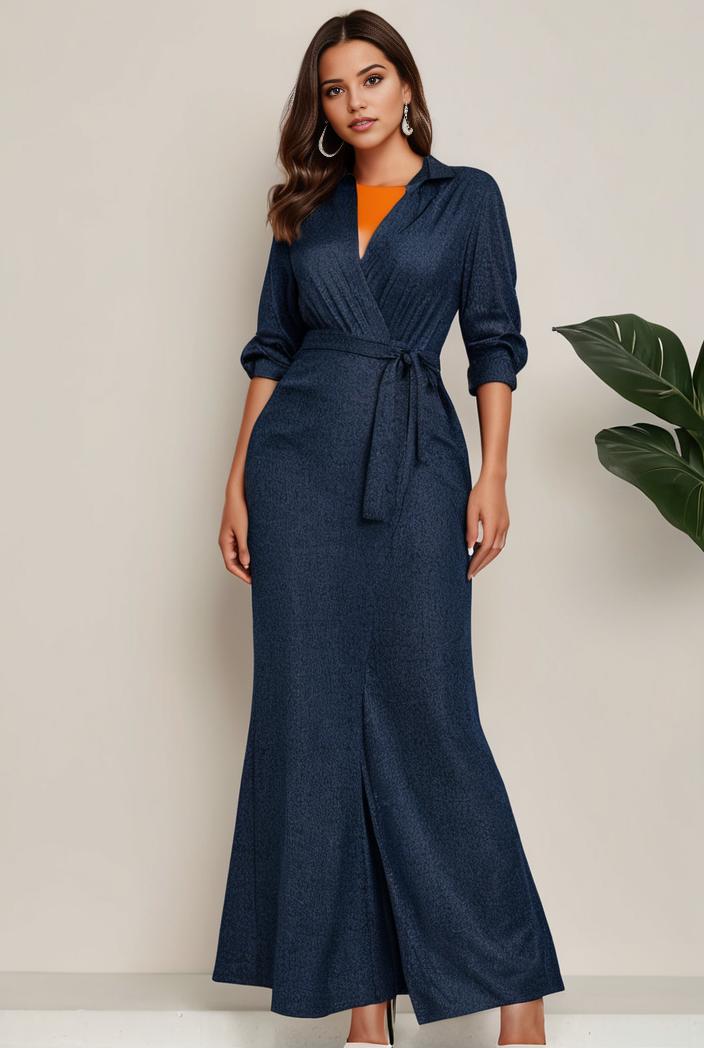 3 4 sleeve bodycon plunging back sequin evening dress 116177