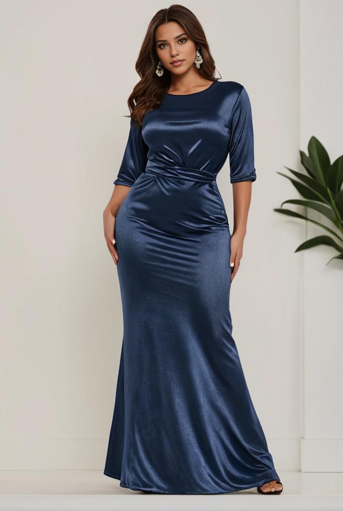 3 4 sleeve bodycon plunging back sequin evening dress 116178