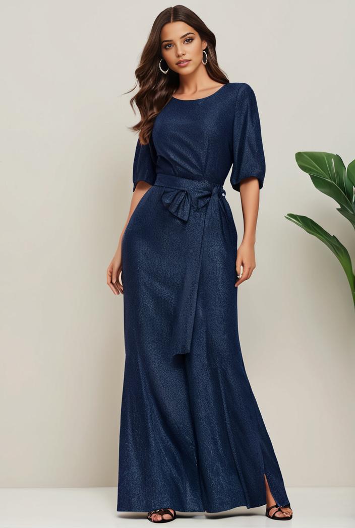 3 4 sleeve bodycon plunging back sequin evening dress 116183