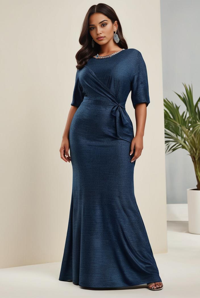 3 4 sleeve bodycon plunging back sequin evening dress 116184