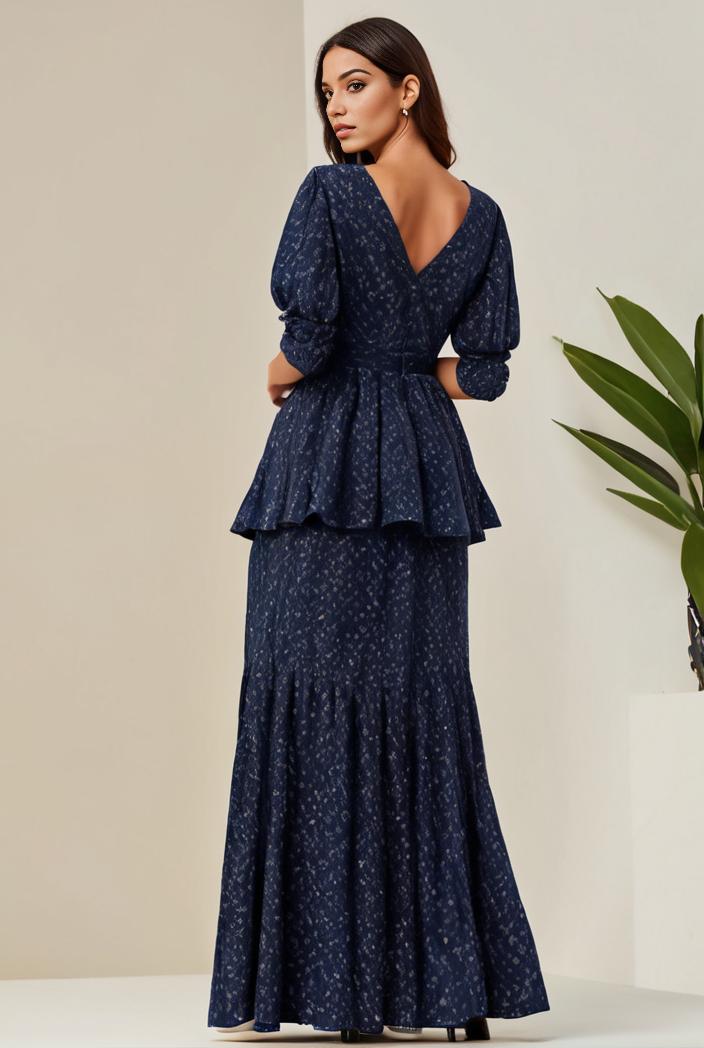 3 4 sleeve bodycon plunging back sequin evening dress 116197