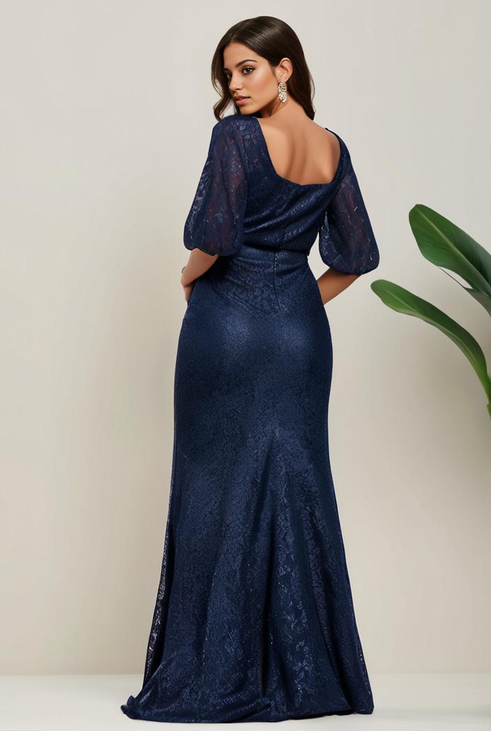 3 4 sleeve bodycon plunging back sequin evening dress 116199