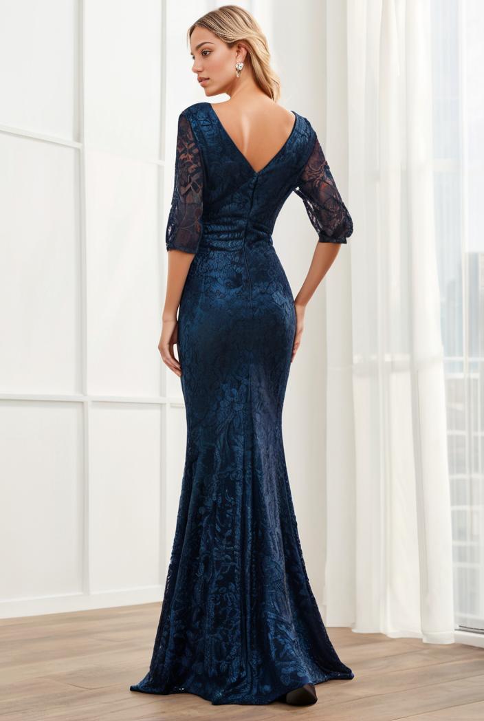 3 4 sleeve bodycon plunging back sequin evening dress 116203