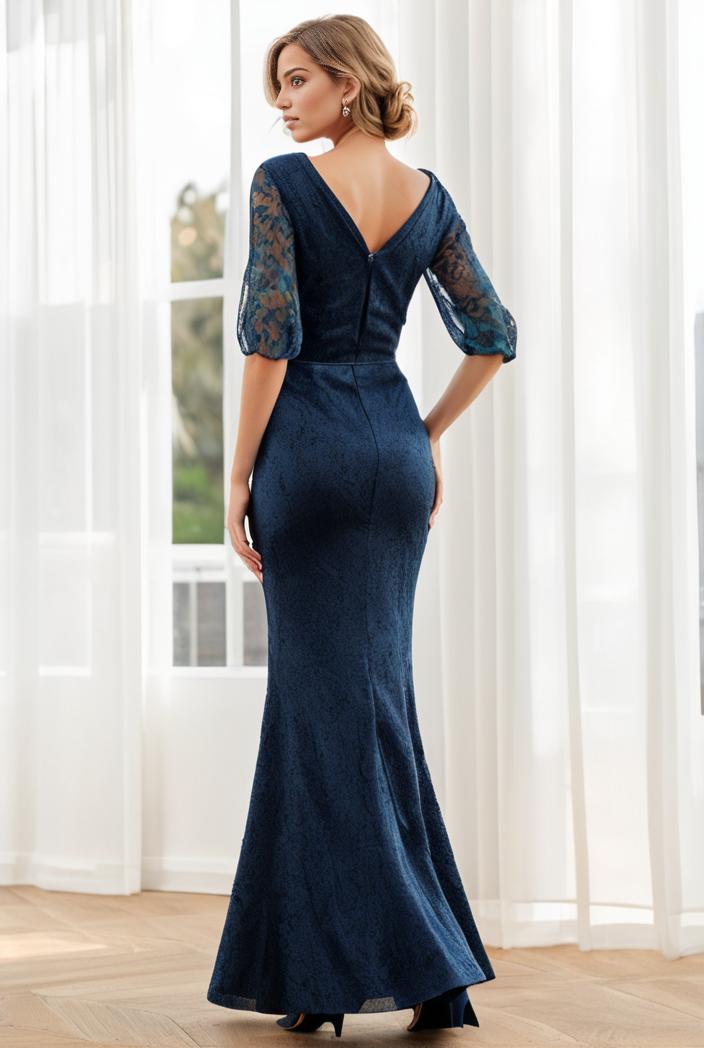 3 4 sleeve bodycon plunging back sequin evening dress 116206