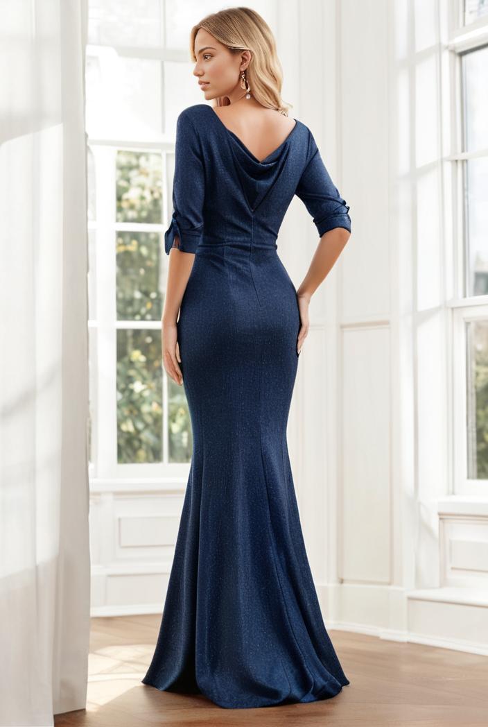 3 4 sleeve bodycon plunging back sequin evening dress 116208