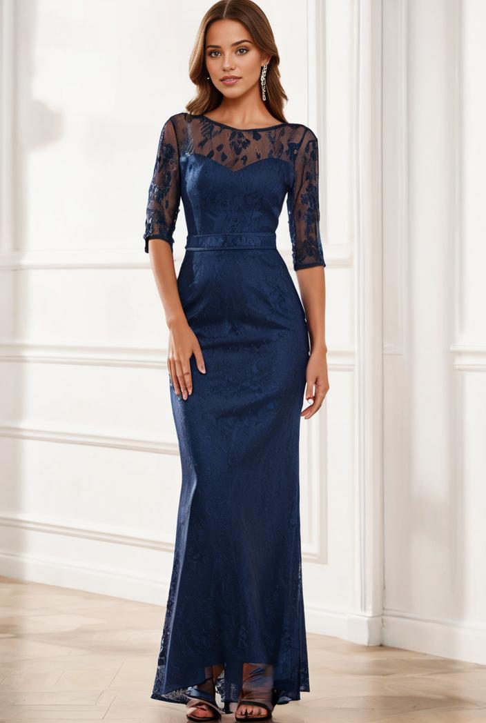 3 4 sleeve bodycon plunging back sequin evening dress 116212