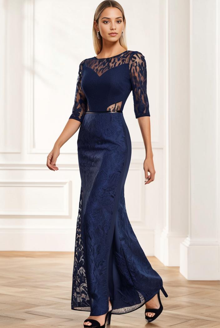 3 4 sleeve bodycon plunging back sequin evening dress 125736