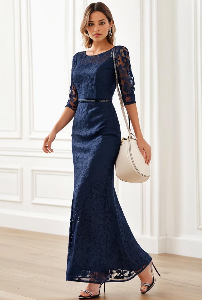 3 4 sleeve bodycon plunging back sequin evening dress 125739