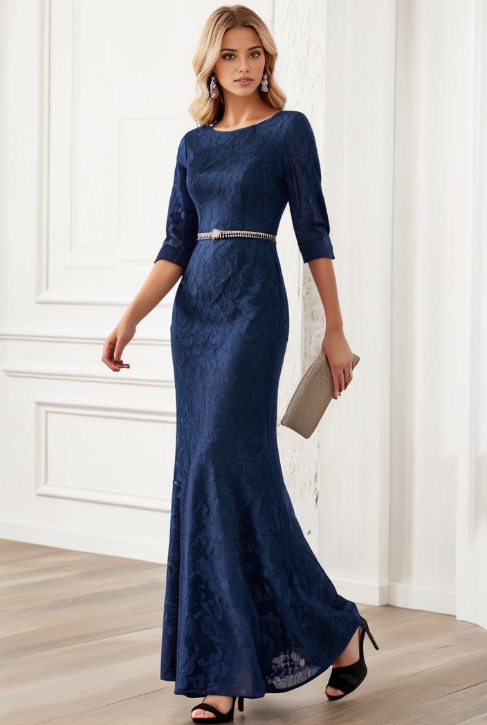 3 4 sleeve bodycon plunging back sequin evening dress 125743