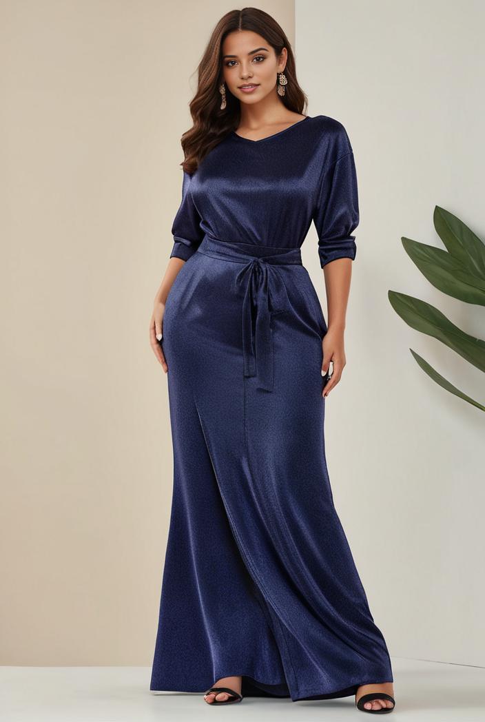 3 4 sleeve bodycon plunging back sequin evening dress 125742