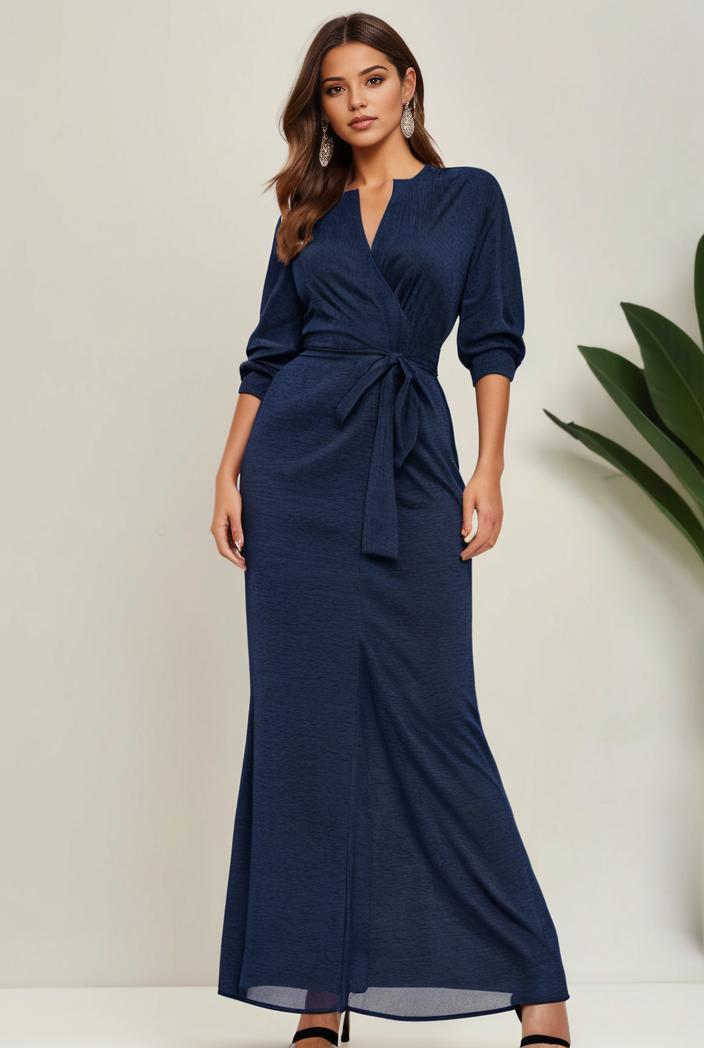 3 4 sleeve bodycon plunging back sequin evening dress 125748