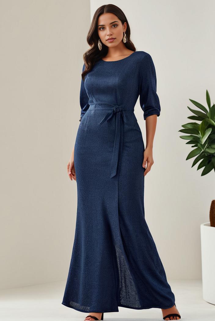 3 4 sleeve bodycon plunging back sequin evening dress 125751