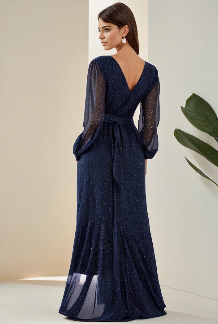 3 4 sleeve bodycon plunging back sequin evening dress 125759