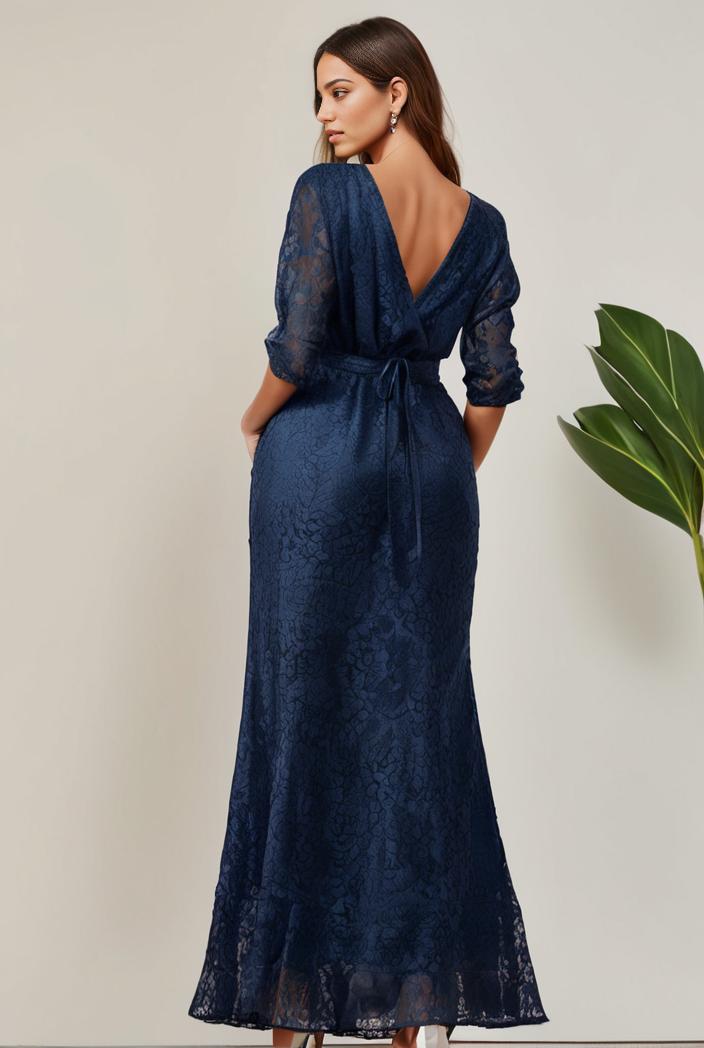 3 4 sleeve bodycon plunging back sequin evening dress 125764