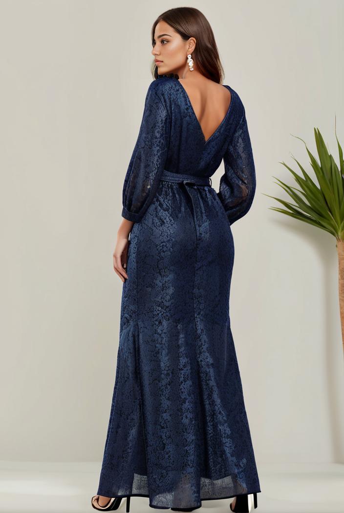 3 4 sleeve bodycon plunging back sequin evening dress 125766