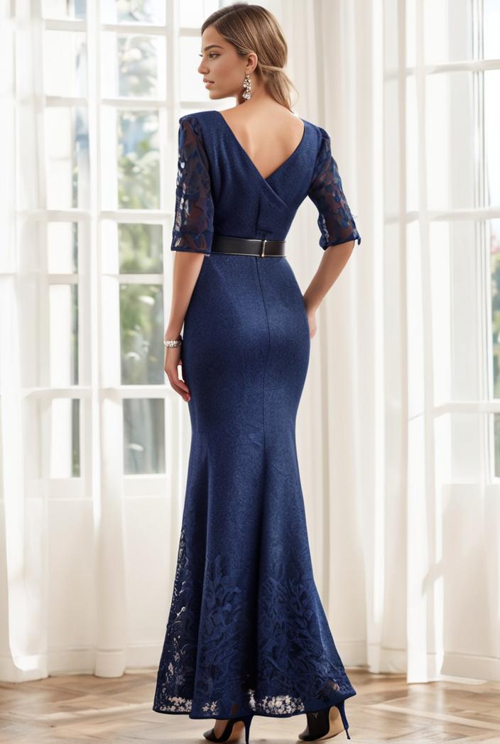 3 4 sleeve bodycon plunging back sequin evening dress 125767