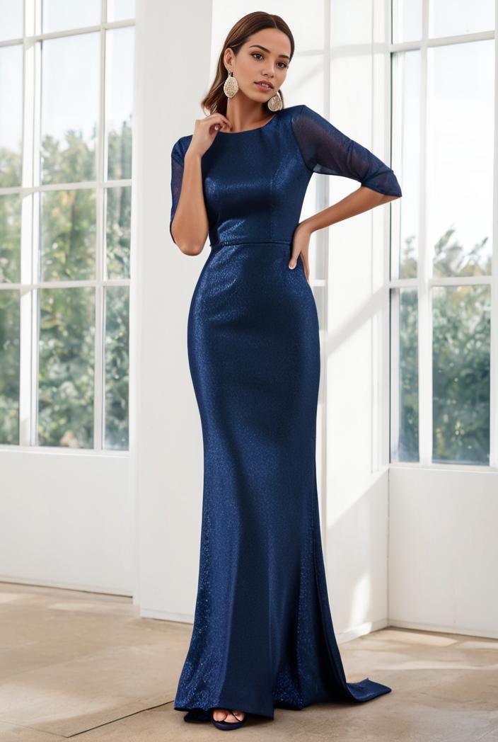 3 4 sleeve bodycon plunging back sequin evening dress 125793