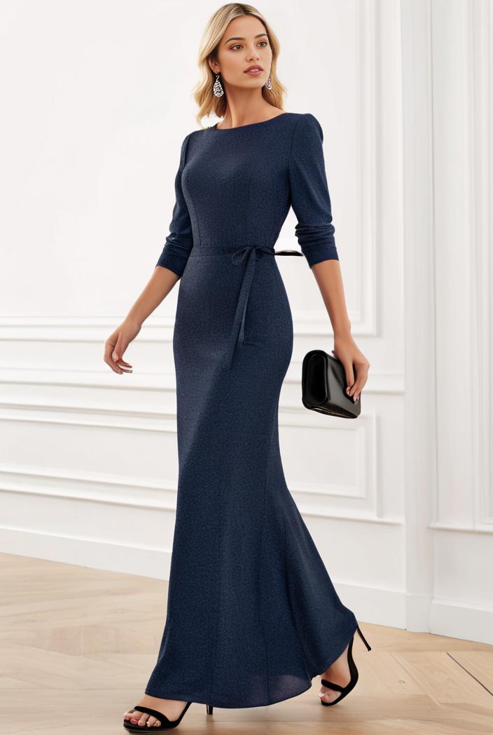 3 4 sleeve bodycon plunging back sequin evening dress 119566