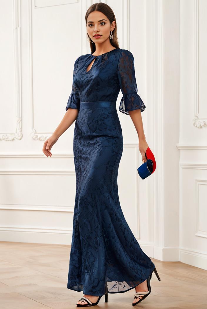 3 4 sleeve bodycon plunging back sequin evening dress 119567