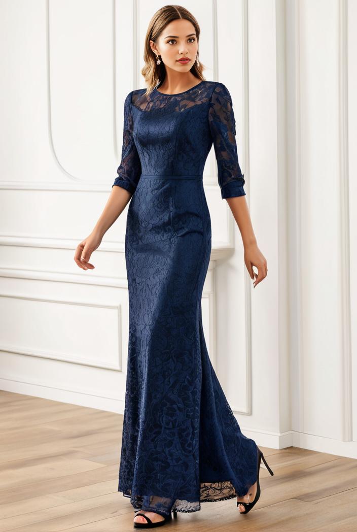 3 4 sleeve bodycon plunging back sequin evening dress 119568