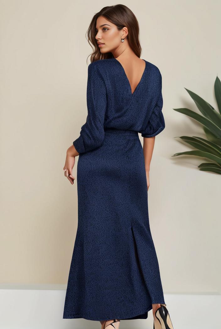 3 4 sleeve bodycon plunging back sequin evening dress 119589