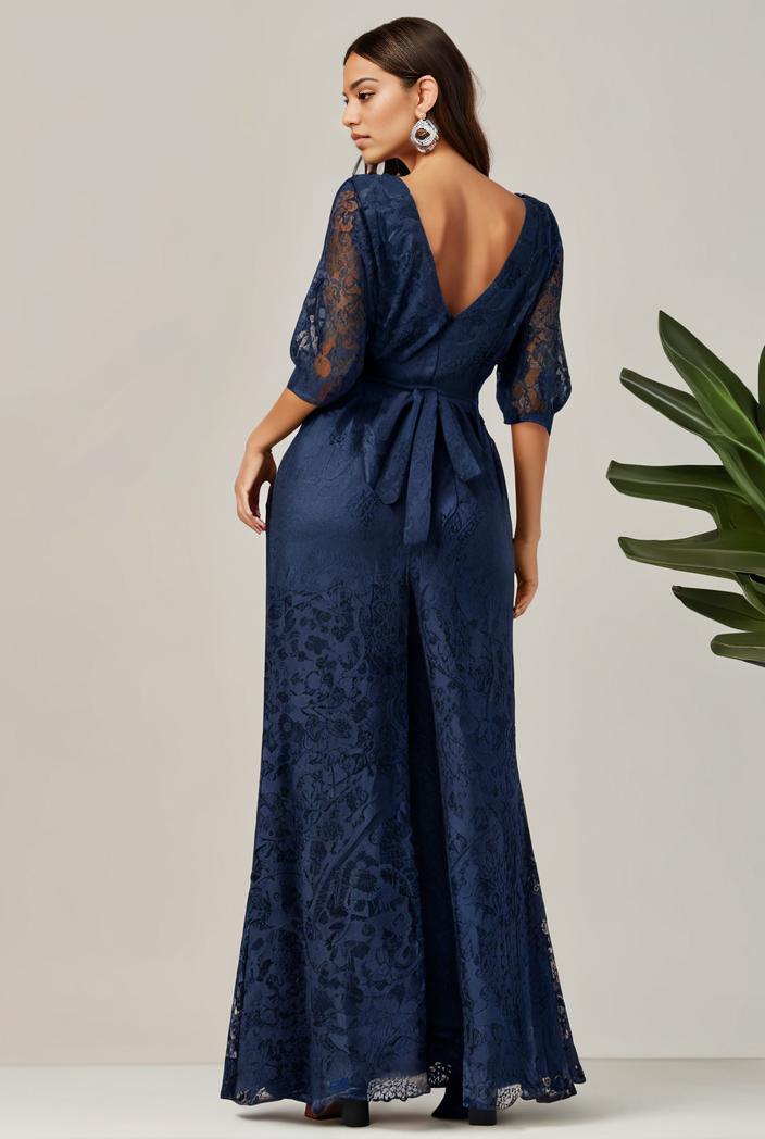 3 4 sleeve bodycon plunging back sequin evening dress 119592