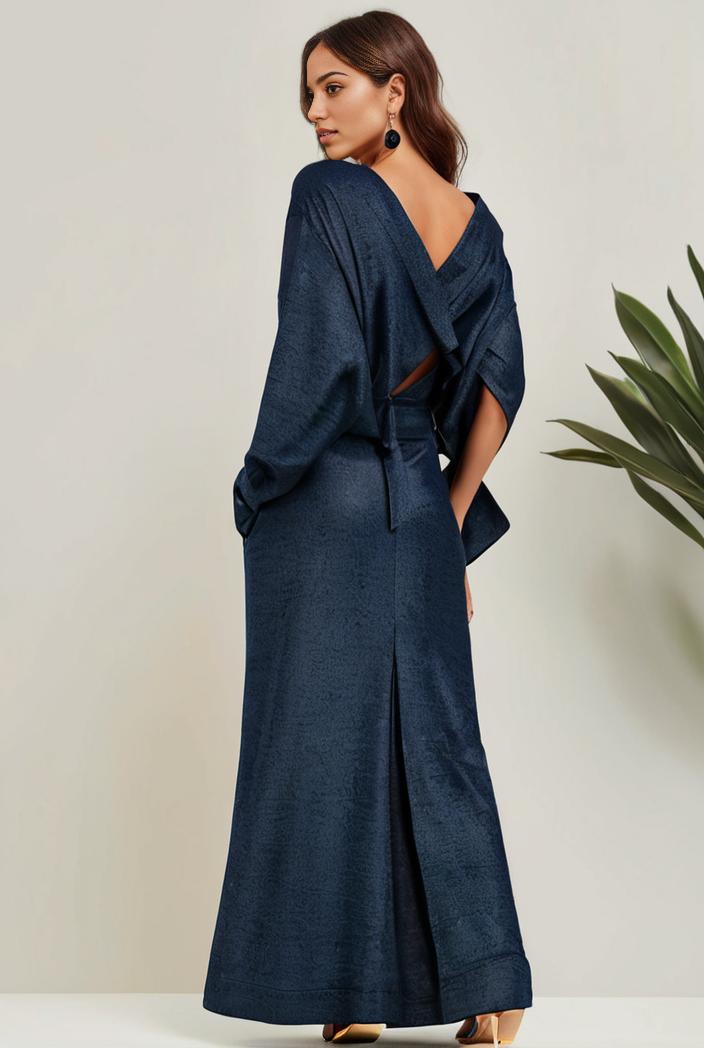 3 4 sleeve bodycon plunging back sequin evening dress 119593