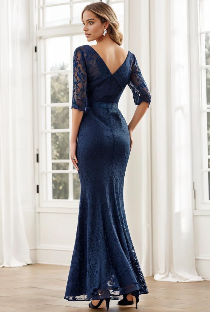 3 4 sleeve bodycon plunging back sequin evening dress 119598