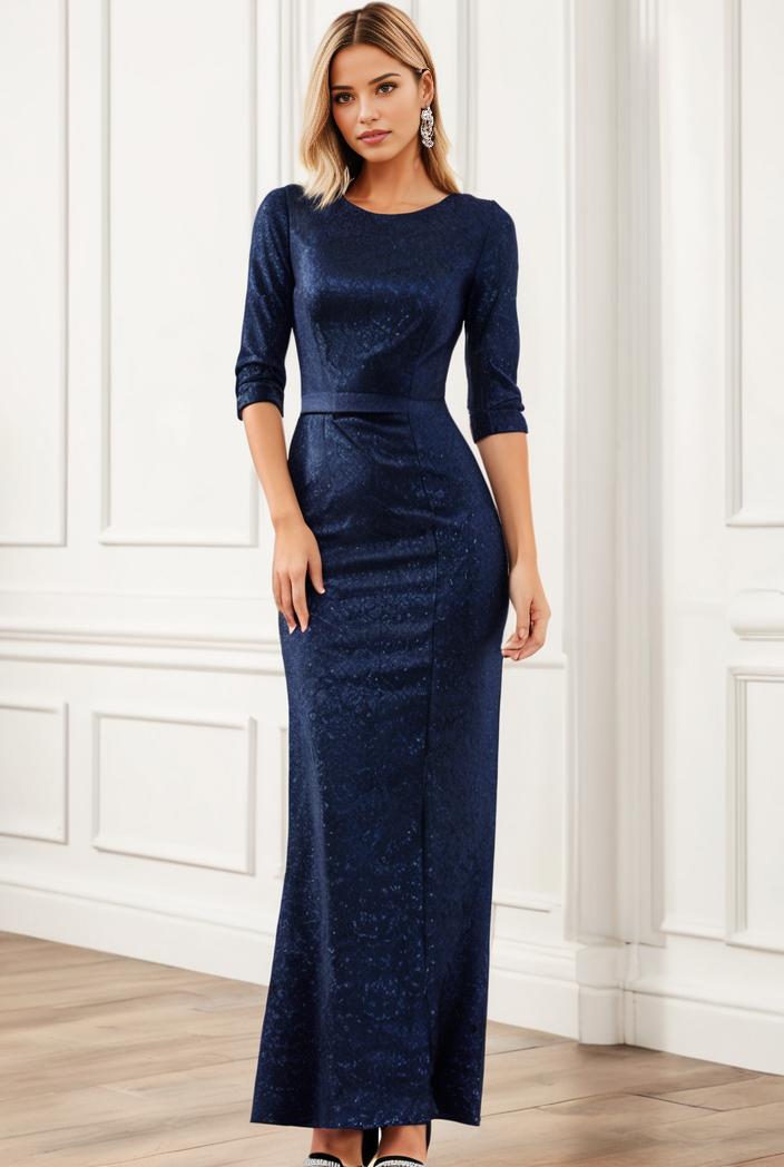 3 4 sleeve bodycon plunging back sequin evening dress 119606