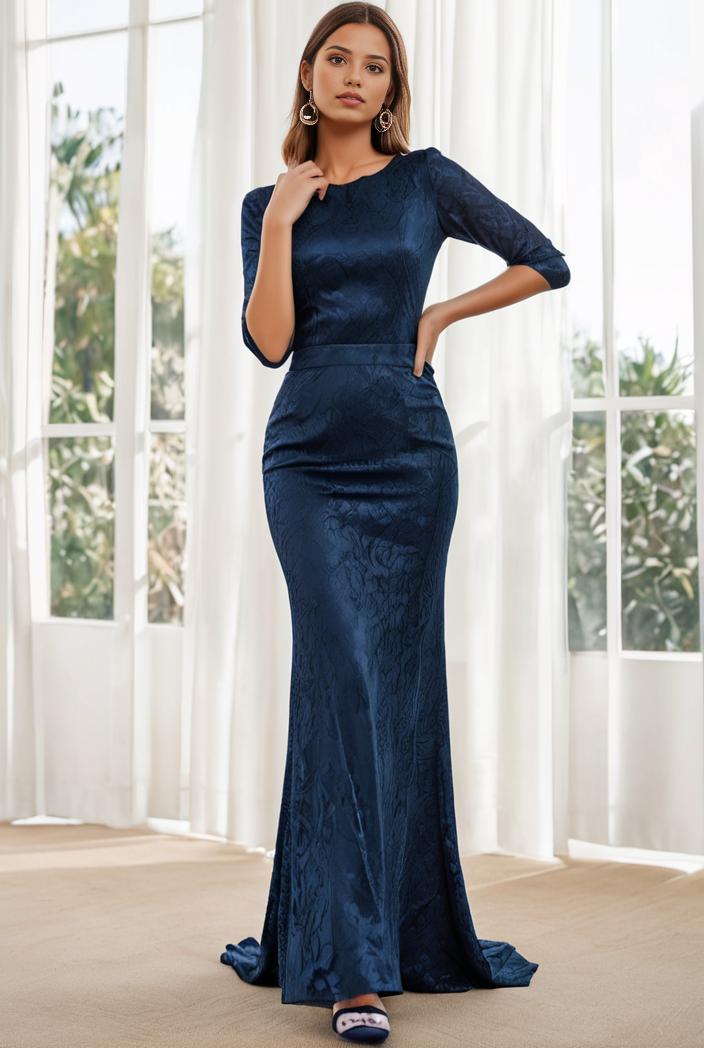 3 4 sleeve bodycon plunging back sequin evening dress 119617