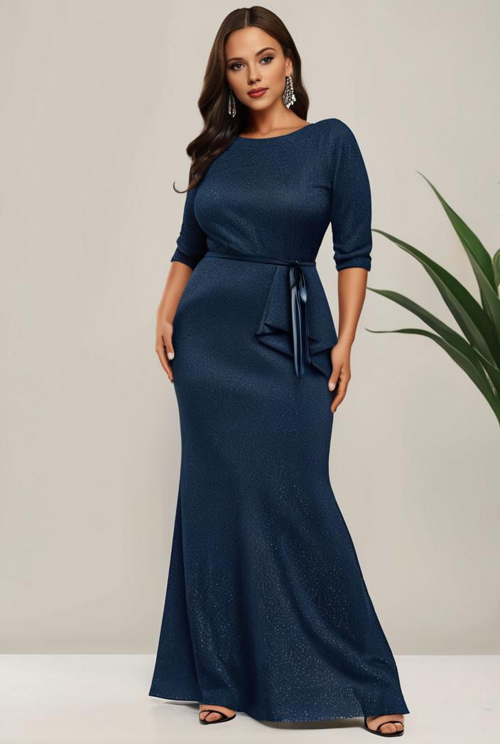 3 4 sleeve bodycon plunging back sequin evening dress 131495