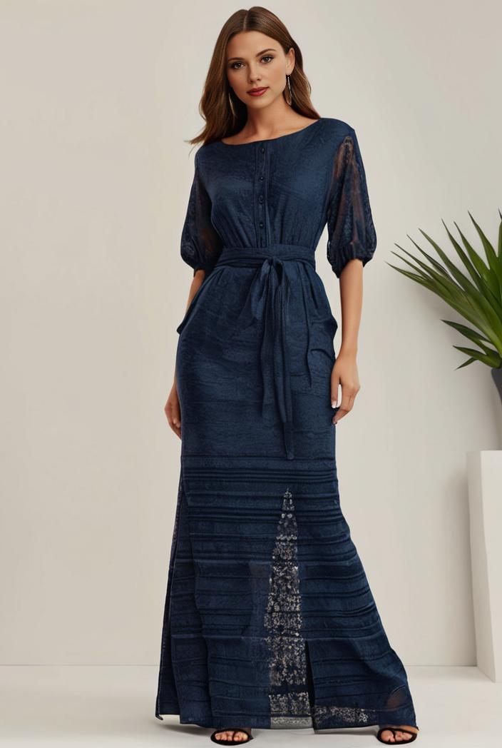 3 4 sleeve bodycon plunging back sequin evening dress 131496