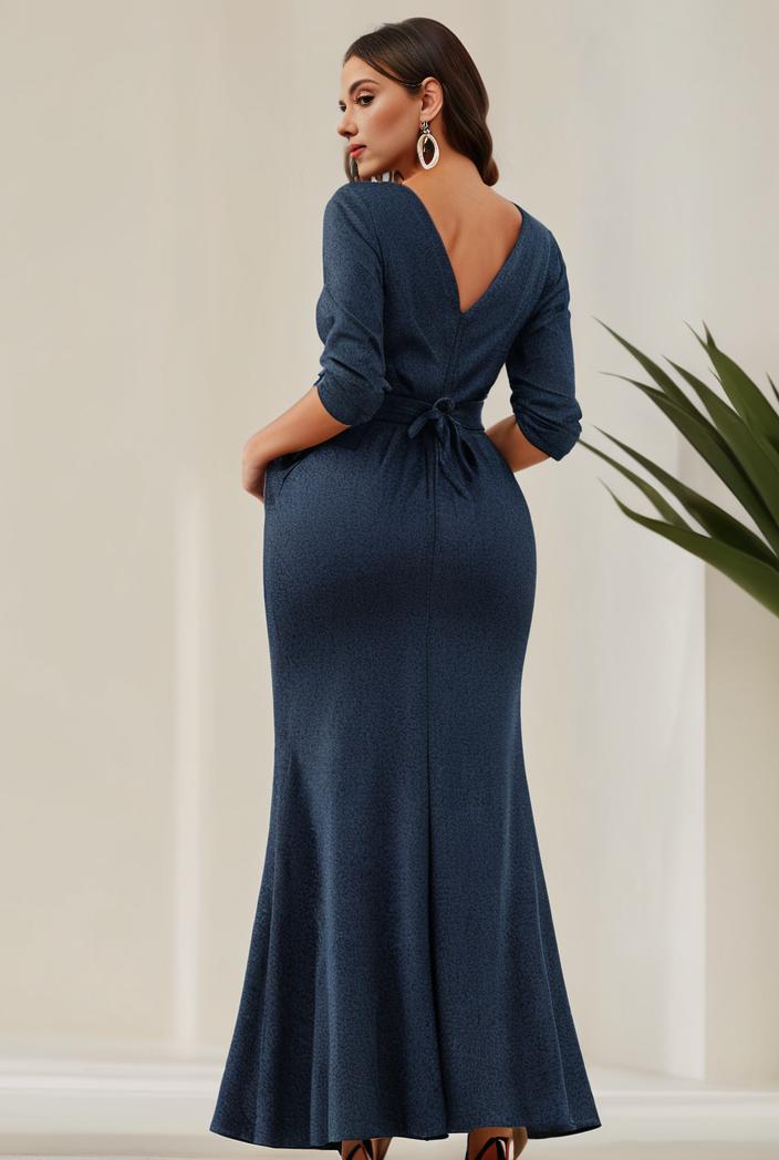 3 4 sleeve bodycon plunging back sequin evening dress 131513