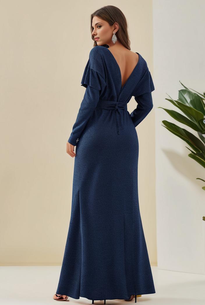 3 4 sleeve bodycon plunging back sequin evening dress 131515