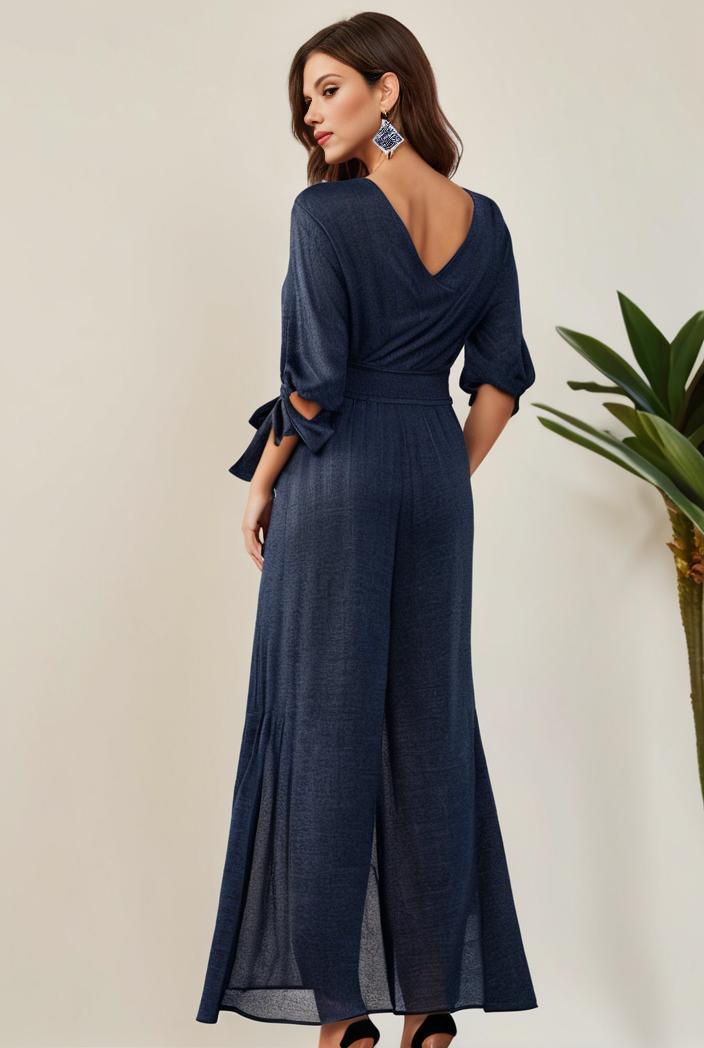 3 4 sleeve bodycon plunging back sequin evening dress 131516