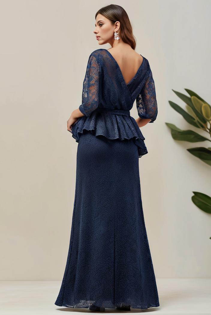 3 4 sleeve bodycon plunging back sequin evening dress 131518