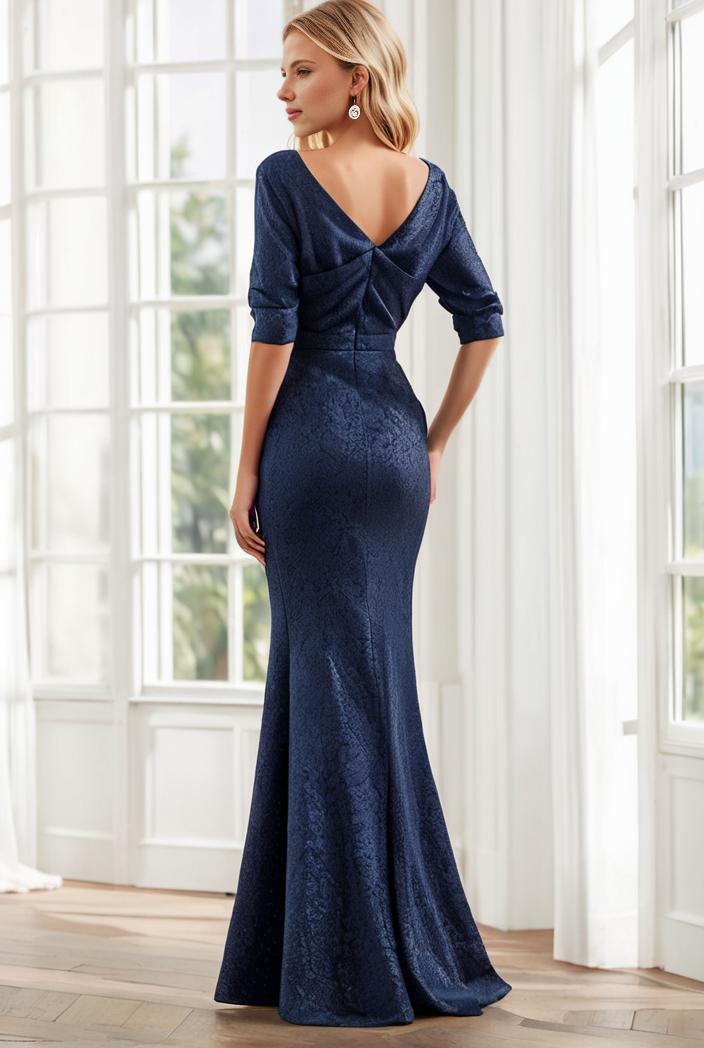 3 4 sleeve bodycon plunging back sequin evening dress 131521