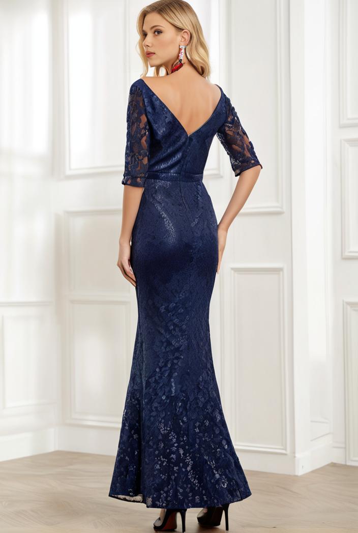 3 4 sleeve bodycon plunging back sequin evening dress 131526