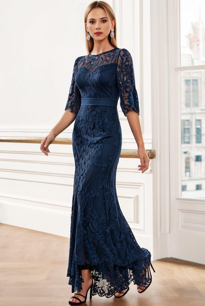 3 4 sleeve bodycon plunging back sequin evening dress 125360