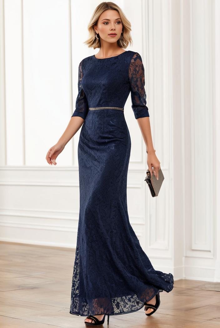 3 4 sleeve bodycon plunging back sequin evening dress 125362