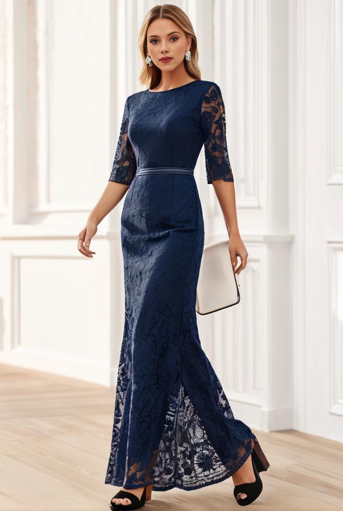 3 4 sleeve bodycon plunging back sequin evening dress 125363