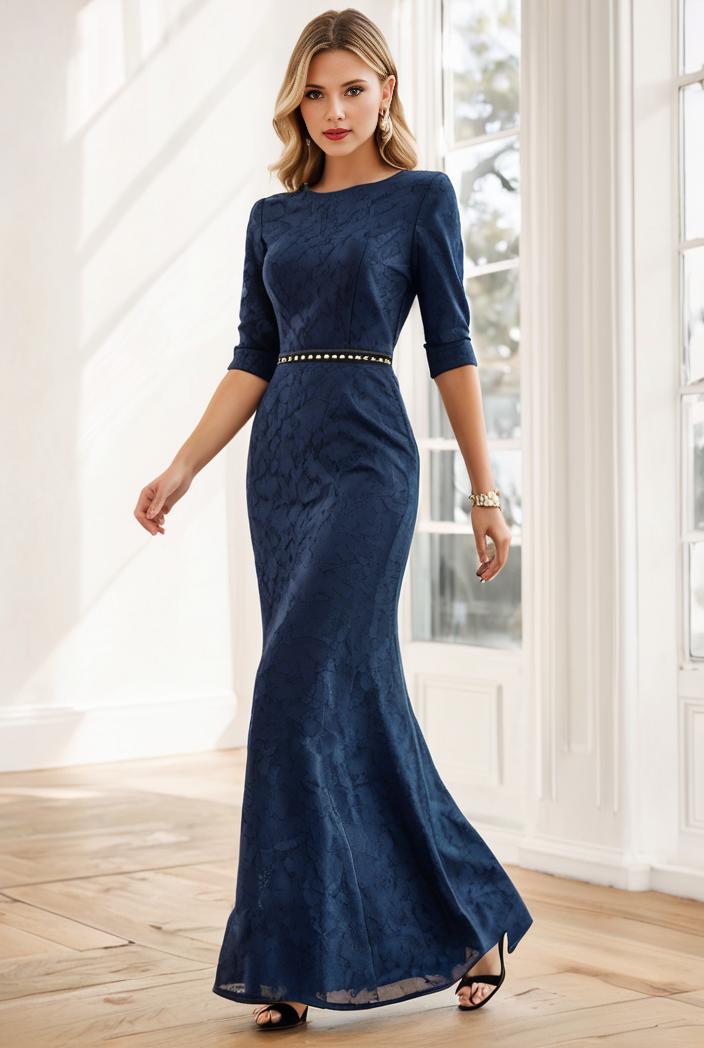 3 4 sleeve bodycon plunging back sequin evening dress 125364