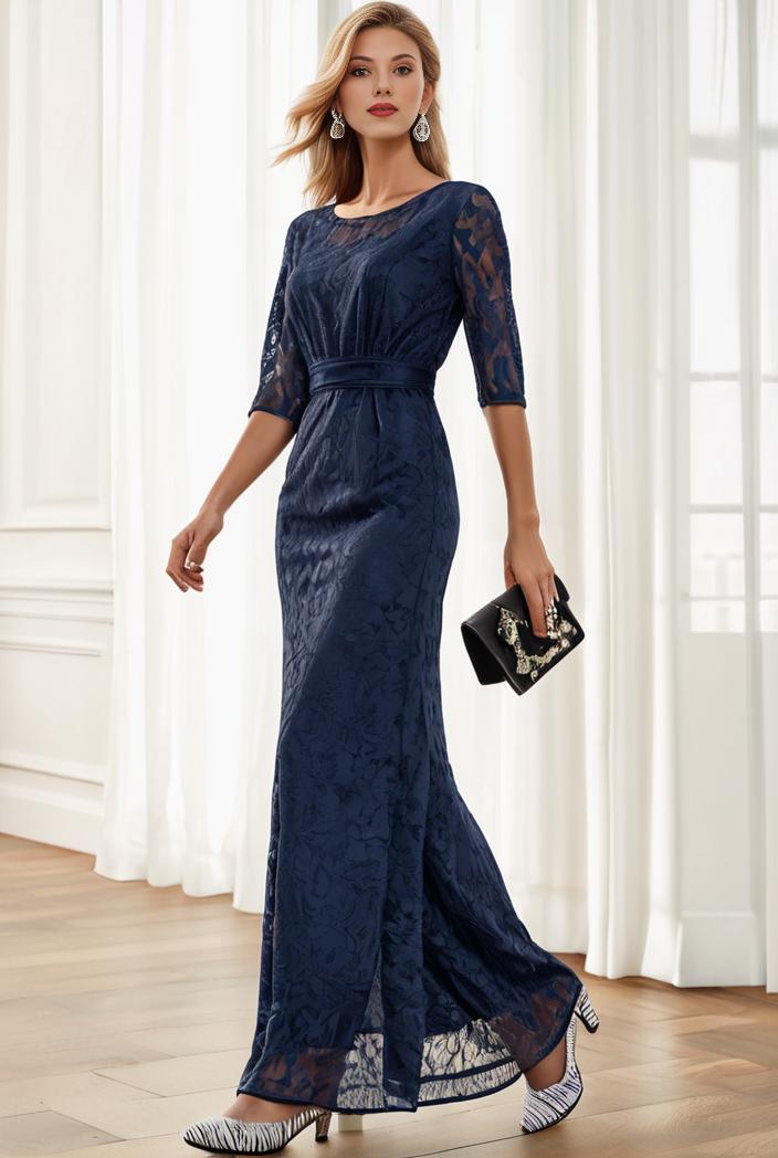 3 4 sleeve bodycon plunging back sequin evening dress 125366