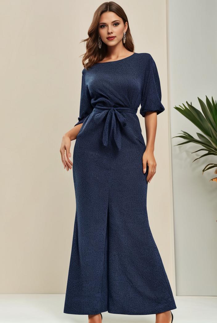 3 4 sleeve bodycon plunging back sequin evening dress 125374