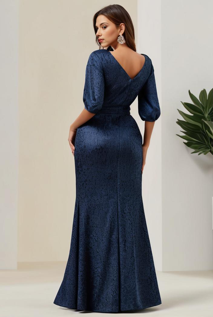 3 4 sleeve bodycon plunging back sequin evening dress 125384