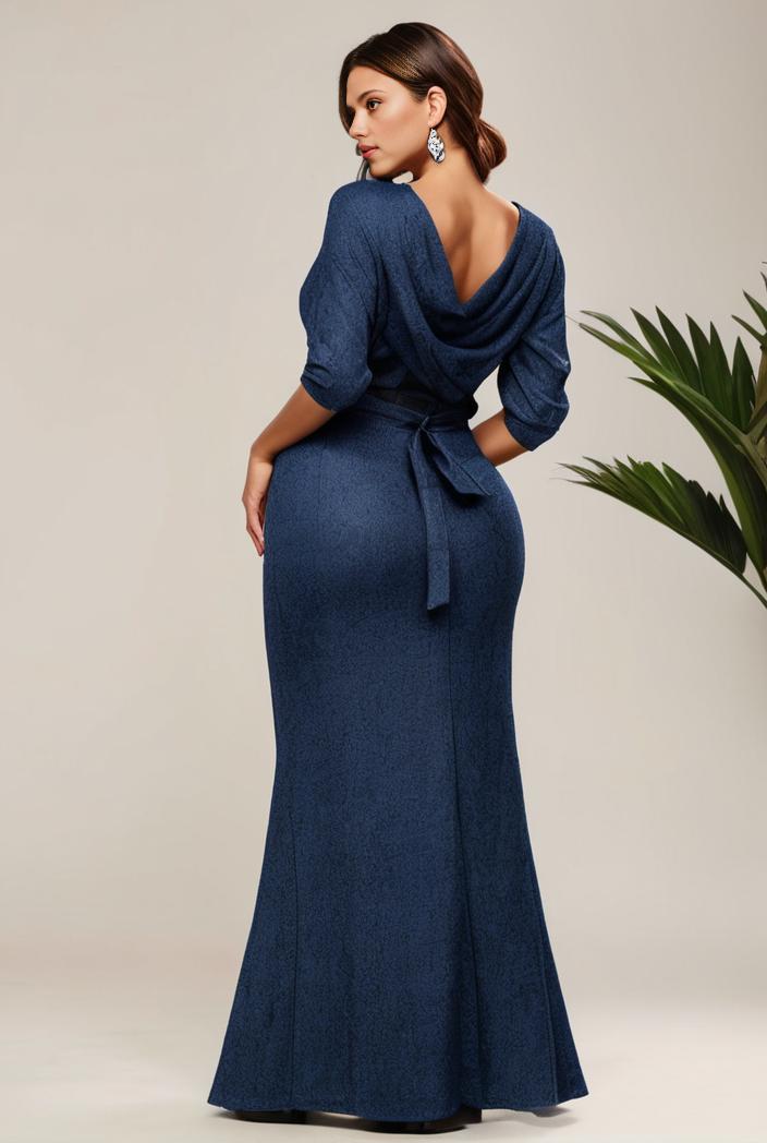3 4 sleeve bodycon plunging back sequin evening dress 125388