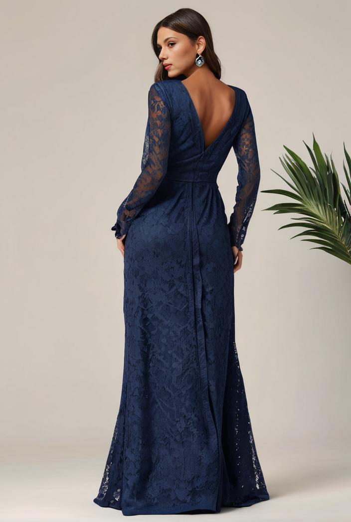 3 4 sleeve bodycon plunging back sequin evening dress 125389