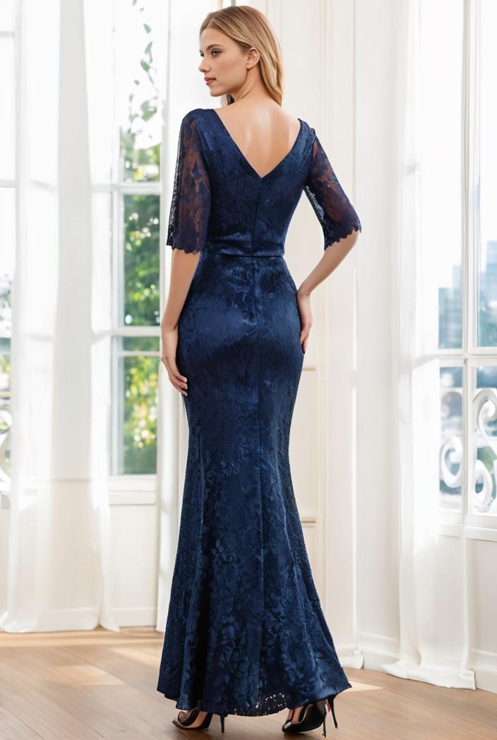 3 4 sleeve bodycon plunging back sequin evening dress 125392