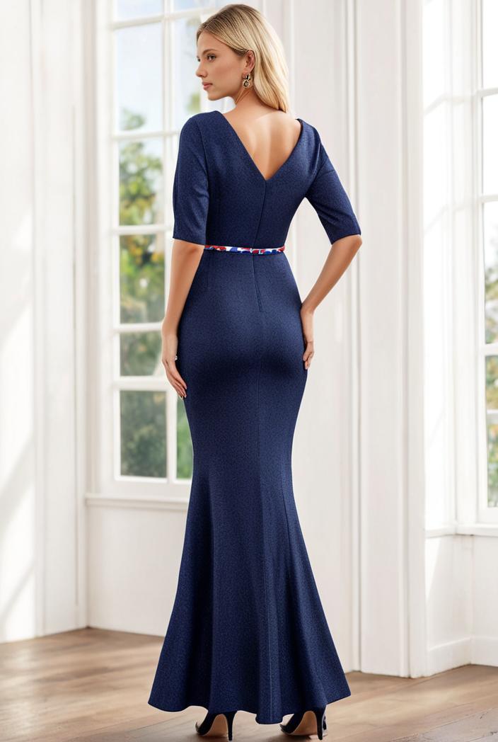 3 4 sleeve bodycon plunging back sequin evening dress 125393